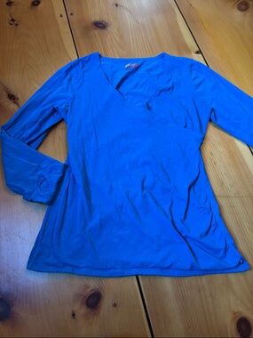 GARNET HILL Zinni M Cornflower Blue Surplice Yoga Top V-Wrap Ruched